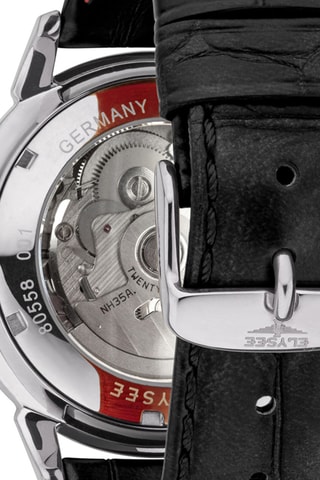 Reloj automático de piel - Negro y plateado