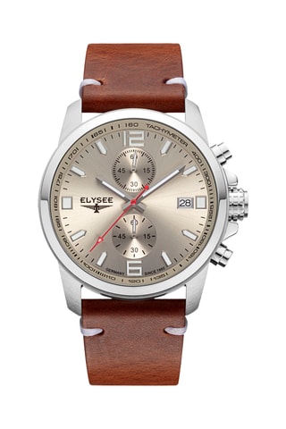 Reloj de cuarzo de piel - Cronógrafo - Marrón y plateado