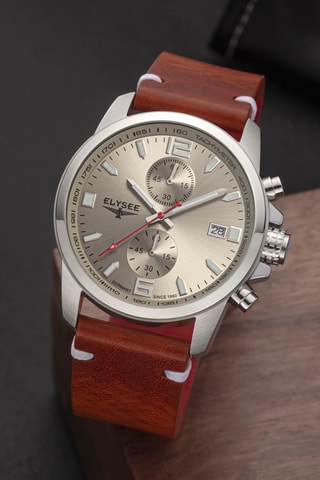 Reloj de cuarzo de piel - Cronógrafo - Marrón y plateado