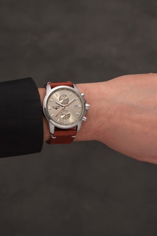 Reloj de cuarzo de piel - Cronógrafo - Marrón y plateado