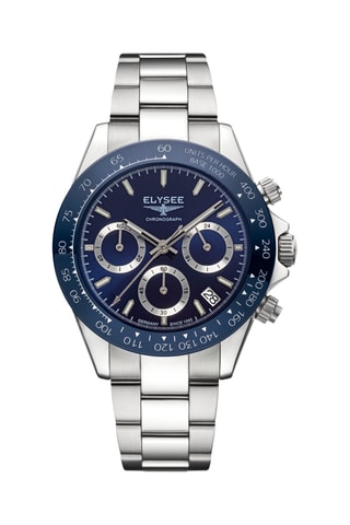 Reloj de cuarzo de acero - Taquímetro - Plateado y azul