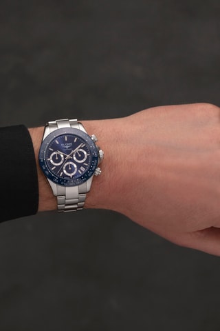 Reloj de cuarzo de acero - Taquímetro - Plateado y azul