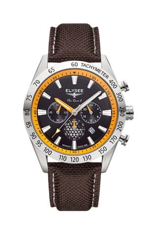 Reloj de cuarzo de tela - Taquímetro - Marrón y plateado