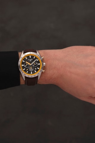 Reloj de cuarzo de tela - Taquímetro - Marrón y plateado