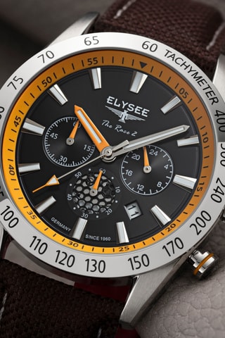 Reloj de cuarzo de tela - Taquímetro - Marrón y plateado