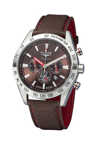 Reloj de cuarzo de tela - Taquímetro - Marrón y plateado