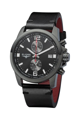 Reloj de cuarzo de piel - Taquímetro - Negro y gris