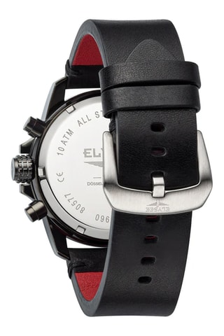 Reloj de cuarzo de piel - Taquímetro - Negro y gris