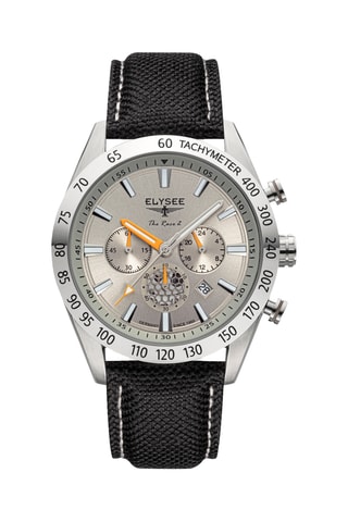 Reloj de cuarzo de tela - Taquímetro - Negro y plateado