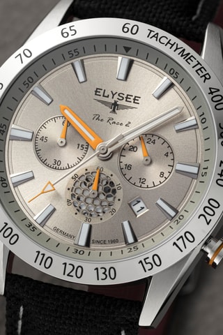 Reloj de cuarzo de tela - Taquímetro - Negro y plateado