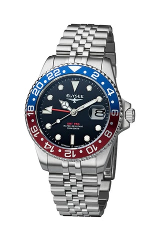 Reloj de cuarzo de acero - Plateado, azul y rojo