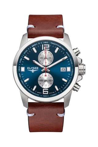 Reloj de cuarzo de piel - Taquímetro - Marrón y plateado