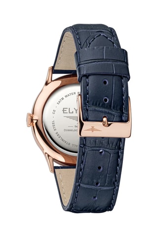 Reloj de cuarzo de piel - Azul y dorado