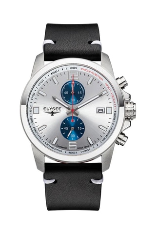 Reloj de cuarzo de piel - Taquímetro - Negro y plateado