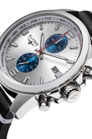 Reloj de cuarzo de piel - Taquímetro - Negro y plateado