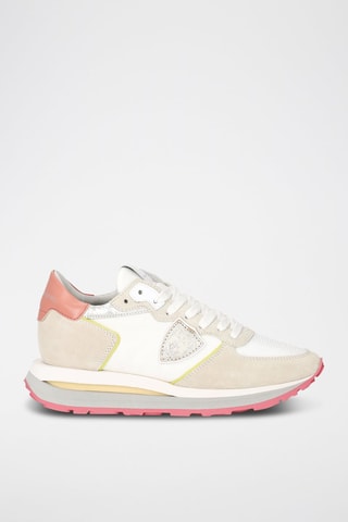 Sapatilhas em couro de vitelo nobuck Tropez - Branco e bege