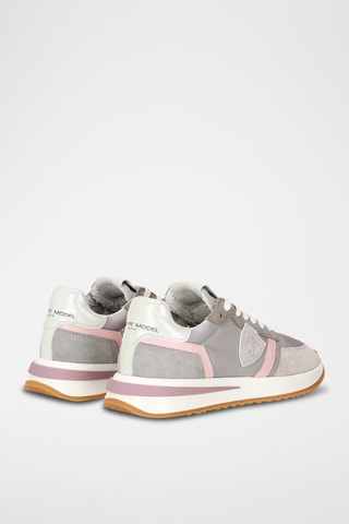 Sapatilhas em couro de vitelo nobuck Tropez - Cinzento-claro e rosa