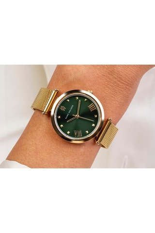 Stalen Quartz Horloge - Goudkleurig en Donkergroen - Marc Malone