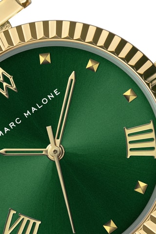 Stalen Quartz Horloge - Goudkleurig en Donkergroen - Marc Malone