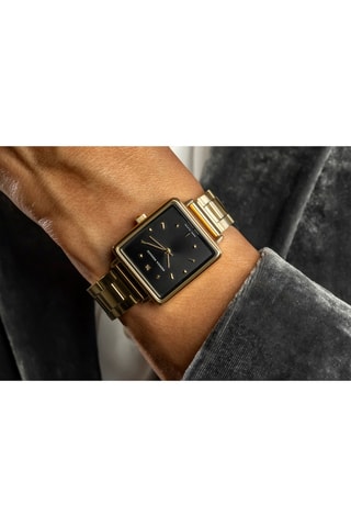 Stalen Quartz Horloge met Diamant - Goudkleurig en Zwart