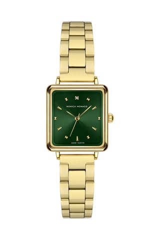Stalen Quartz Horloge met Diamant - Goudkleurig en Groen