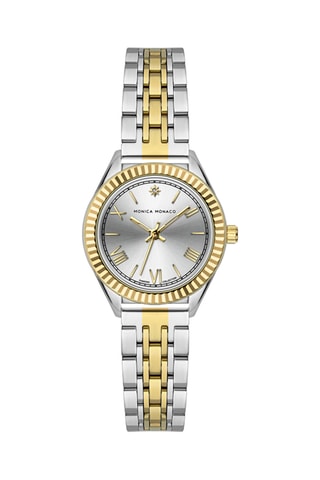 Stalen Quartz Horloge met Diamant - Zilverkleurig en Goudkleurig - Monica Monaco