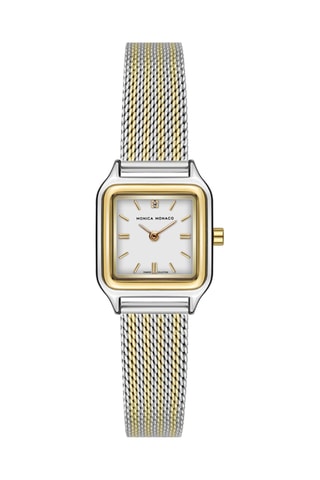 Stalen Quartz Horloge met Diamant - Goudkleurig en Zilverkleurig