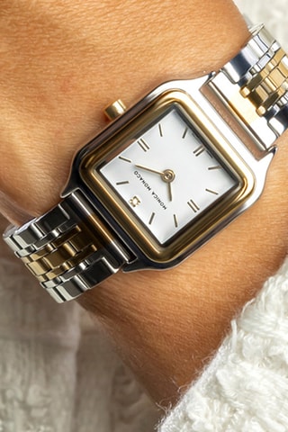 Stalen Quartz Horloge met Diamant - Goudkleurig en Zilverkleurig