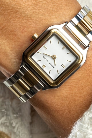 Stalen Quartz Horloge met Diamant - Goudkleurig en Zilverkleurig