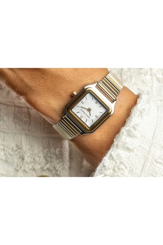 Stalen Quartz Horloge met Diamant - Goudkleurig en Zilverkleurig