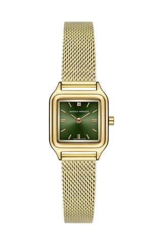 Stalen Quartz Horloge met Diamant - Goudkleurig en Groen
