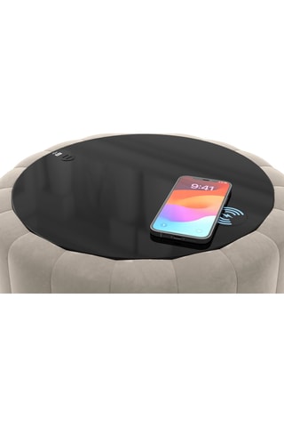 Table d’appoint ronde avec chargeur sans fil et port USB intégrés Nuvola - Beige foncé