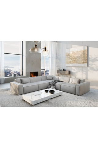 Canapé d’angle Lionel - Gris clair - 6 places - En cuir