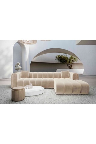 Canapé d'angle droit Luma - Crème - 5 places - Tissu toucher velours