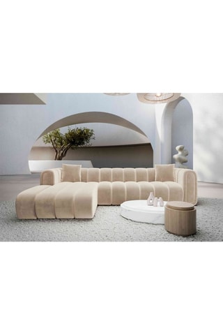 Canapé d'angle gauche Luma - Crème - 5 places - Tissu toucher velours