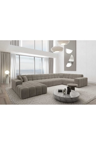 Canapé d'angle droit panoramique Cardano - Beige foncé - 7 places - En velours