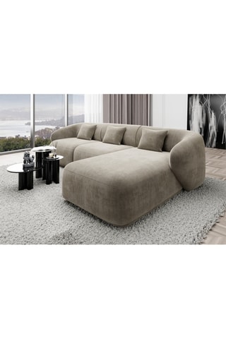 Canapé d'angle droit Maitano - Beige foncé - 5 places - Tissu toucher velours