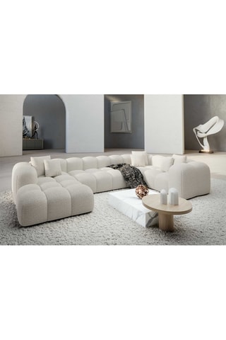 Canapé d'angle droit panoramique Nuvola - Blanc - 7 places - Tissu bouclé