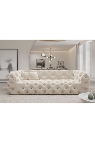 Canapé droit Honey - Crème - 3 places - Tissu velours