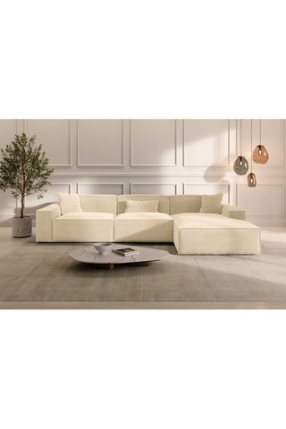 Canapé d'angle droit Lionel - Beige clair - 5 places - Tissu velours côtelé