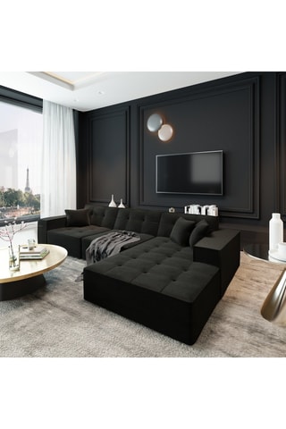 Canapé d’angle droit Atlantis - Noir - 5 places - En polyester