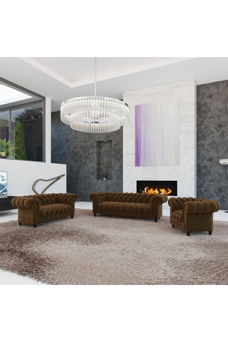 Canapé Chesterfield - Marron - 2 places - En tissu velours