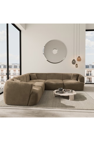Canapé d'angle réversible Ozura - Marron - 6 places - En tissu velours