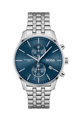 Orologio al quarzo in acciaio - Cronografo - Argentato e blu scuro