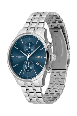 Orologio al quarzo in acciaio - Cronografo - Argentato e blu scuro