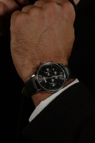 Orologio al quarzo in pelle - Cronografo - Nero e argentato