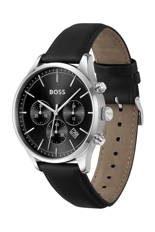 Orologio al quarzo in pelle - Cronografo - Nero e argentato