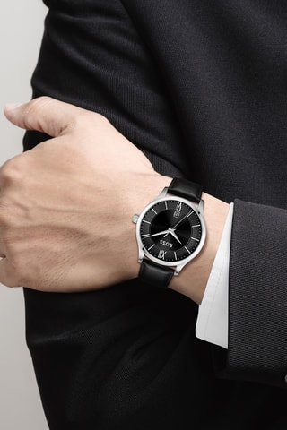 Orologio al quarzo in pelle - Nero e argentato