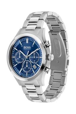 Orologio al quarzo in acciaio - Cronografo - Argentato e blu scuro