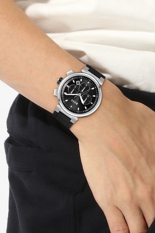 Orologio al quarzo in silicone - Cronografo - Nero e argentato